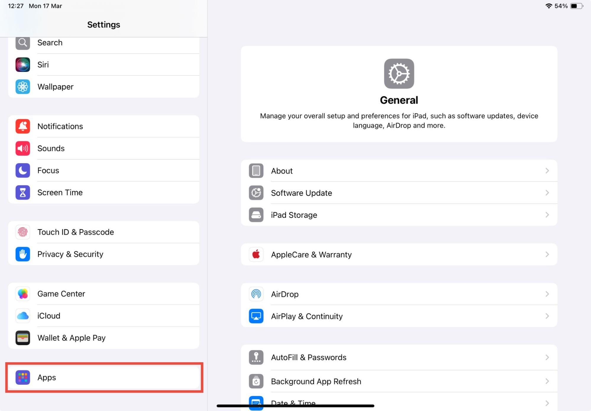 iPad Settings, with Apps highlighted in the sidebar. When you're trying to detect spyware on iPad, look for unexpected settings. iPad Settings, with Apps highlighted in the sidebar. When you're trying to detect spyware on iPad, look for unexpected settings.
