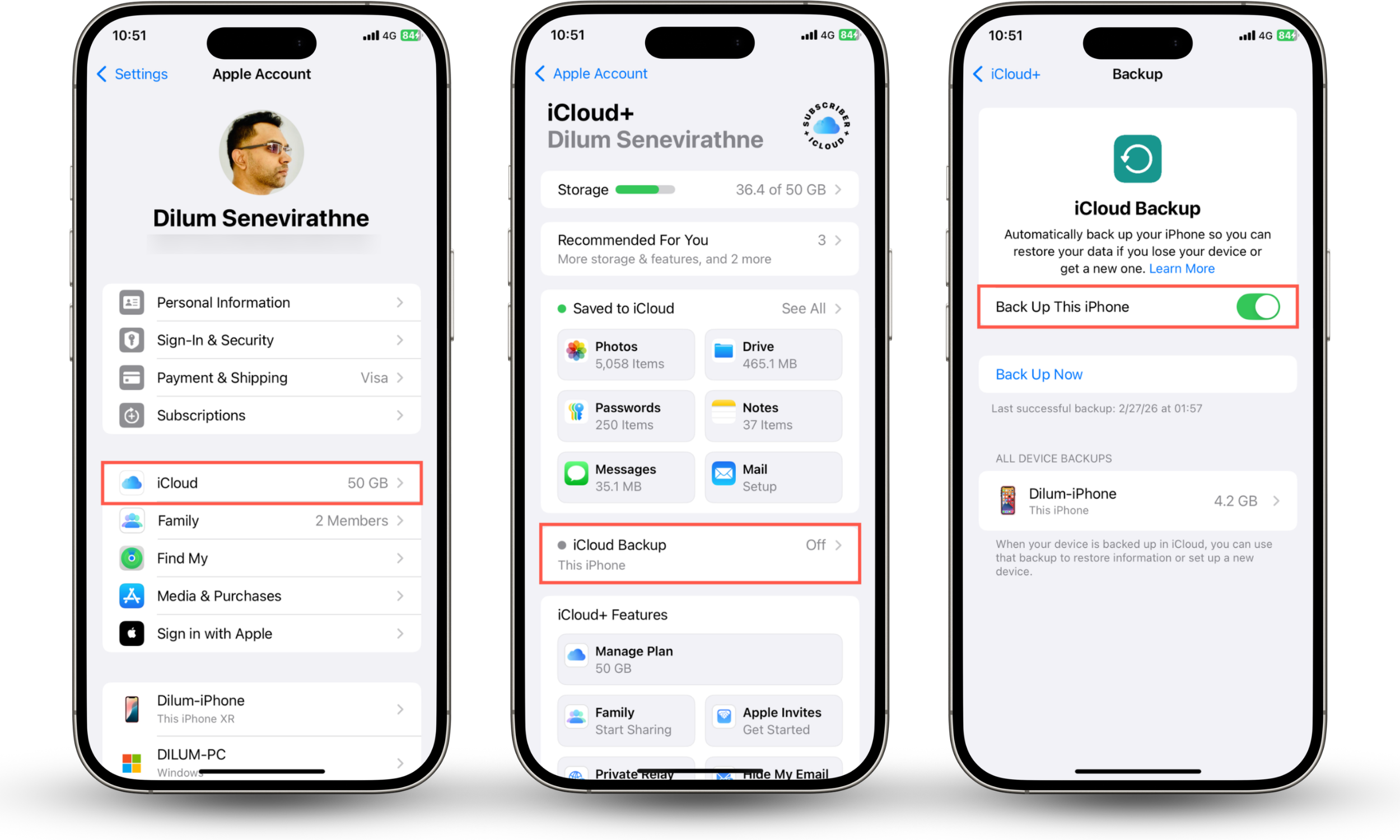 These iOS Settings app screenshots show how to make sure that iCloud backups are enabled as part of your iPhone theft prevention plan.