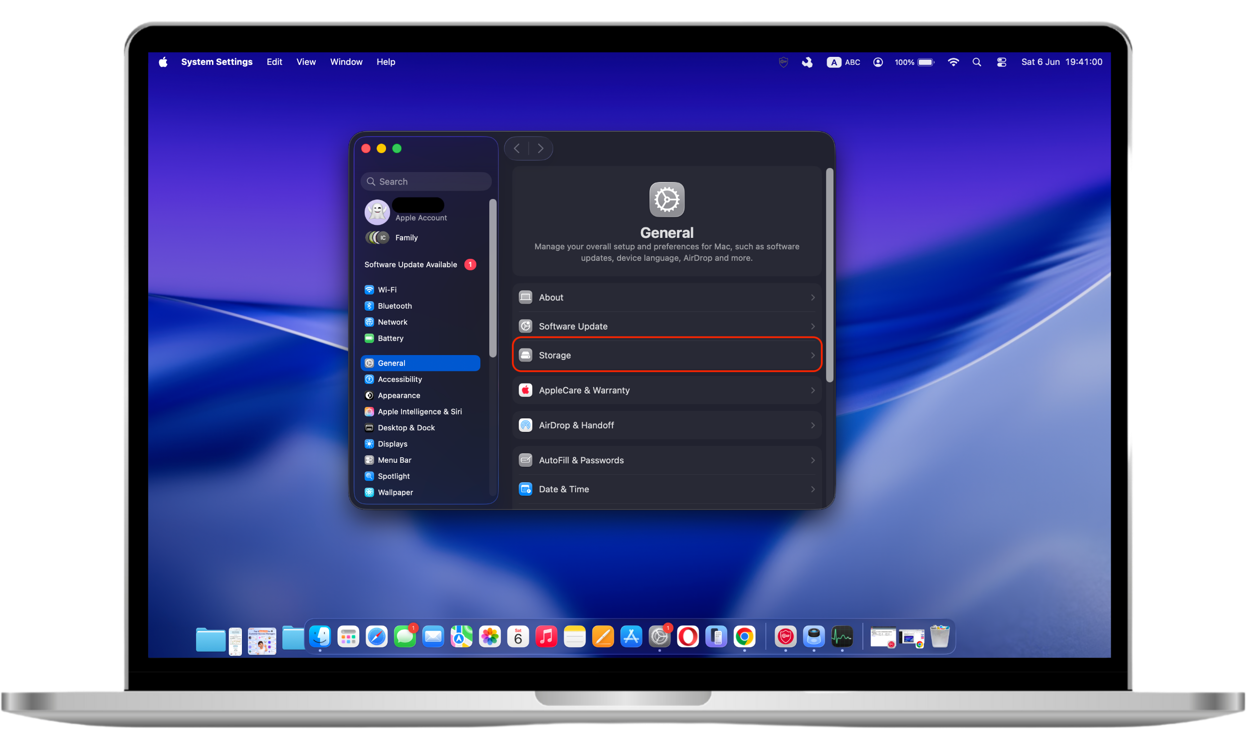 The Storage section of a Mac displays used and available disk space, helping users identify whether low storage may be affecting system performance.