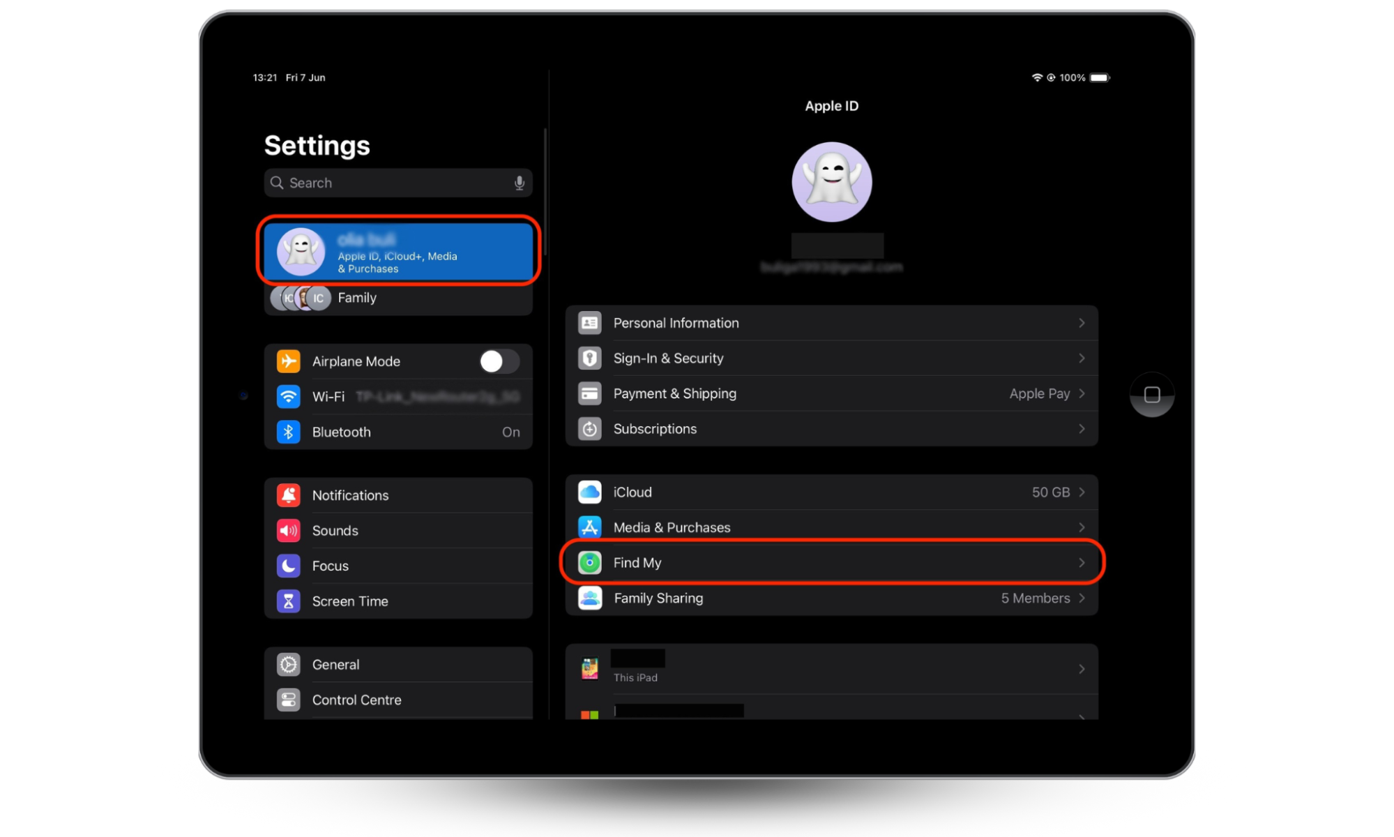 The Find My menu inside the Settings app on iPad. You can use this menu to change which Apple device you want to use for Find My and freeze location on Find My iPhone The Find My menu inside the Settings app on iPad. You can use this menu to change which Apple device you want to use for Find My and freeze location on Find My iPhone