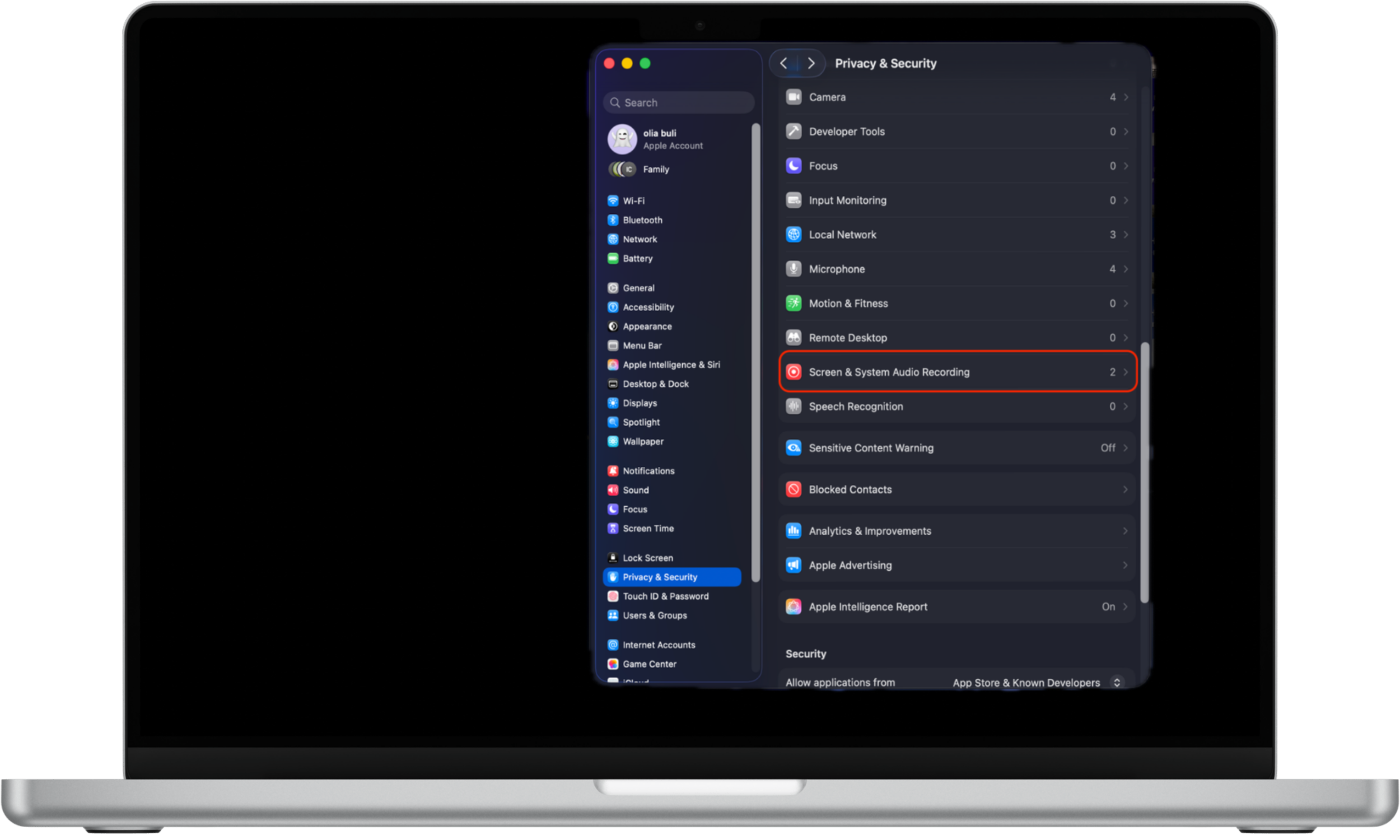 To adjust your apps’ privacy settings, select the Screen Recording option under Privacy. To adjust your apps’ privacy settings, select the Screen Recording option under Privacy.